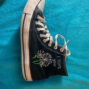 Custom embroidered converse- dandelion embroidered